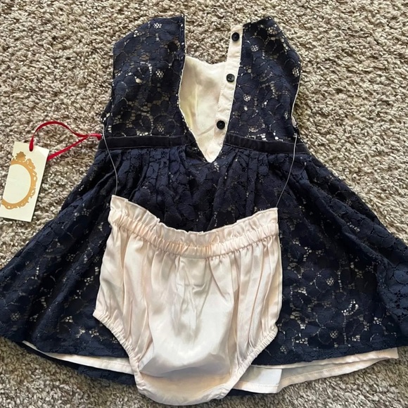 Ruby & Bloom Navy and pink lace dress with matching bloomers - Picture 2 of 3